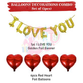 PartyCorp Valentines, Anniversary, Heart Decoration Kit Combo 5 Pcs - Gold I Love You Banner, Red Heart Foil